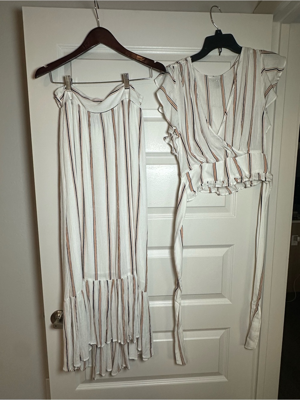Jessica Simpson Cream and Brown Striped Two-Piece Skirt Set